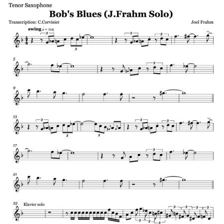 Bob's Blues - Soloist: Joel Frahm (C / Bb / Eb)